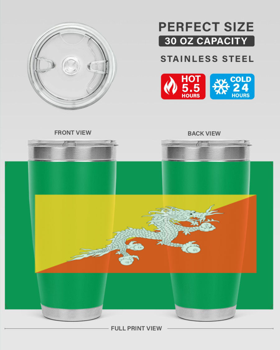 Bhutan 178# Tumbler showcasing double wall vacuum insulation and vibrant design, perfect for hot and cold beverages.