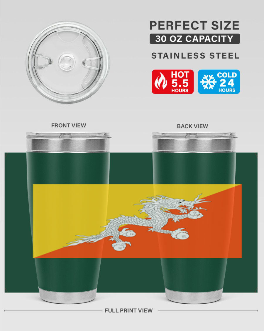 Bhutan 178# Tumbler showcasing double wall vacuum insulation and vibrant design, perfect for hot and cold beverages.