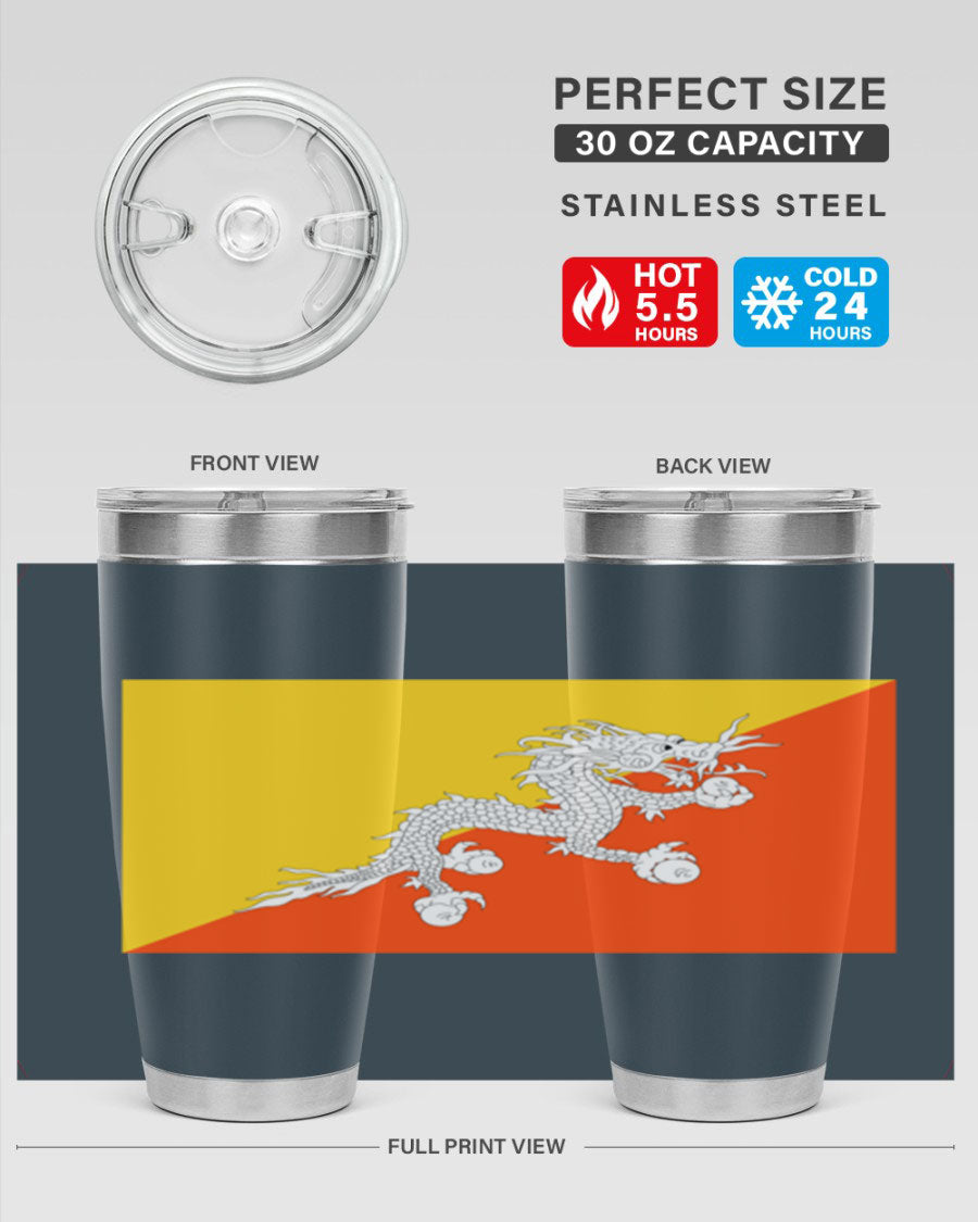 Bhutan 178# Tumbler showcasing double wall vacuum insulation and vibrant design, perfect for hot and cold beverages.