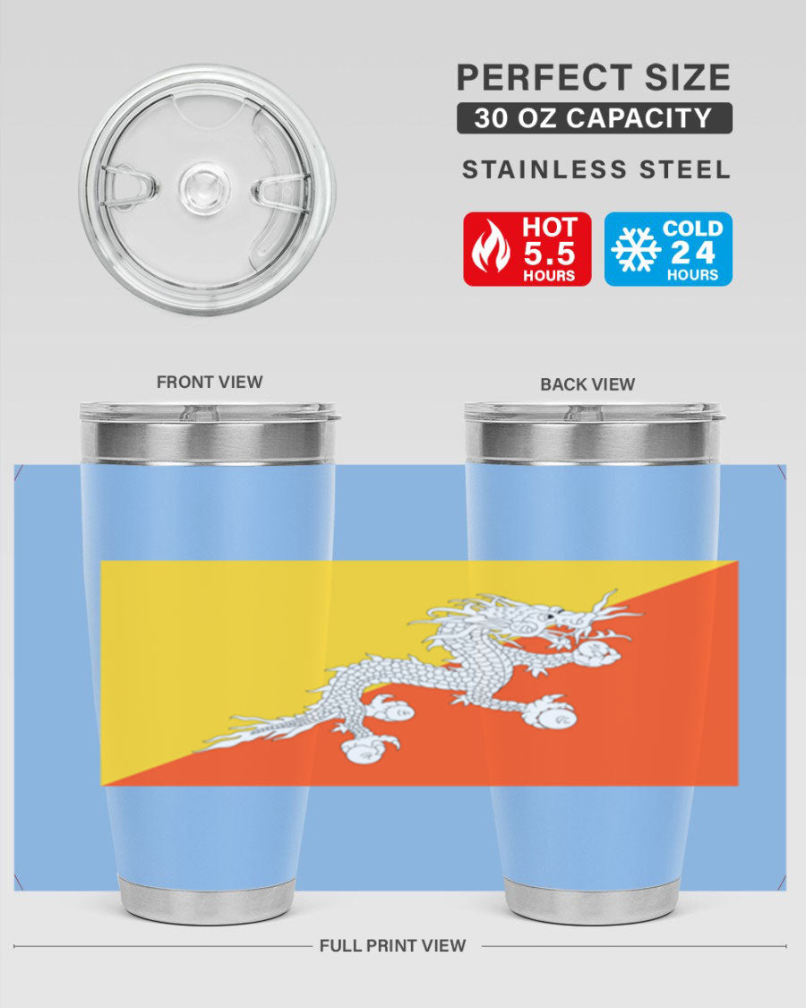 Bhutan 178# Tumbler showcasing double wall vacuum insulation and vibrant design, perfect for hot and cold beverages.