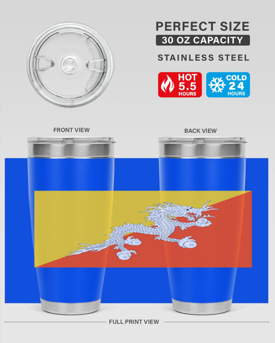 Bhutan 178# Tumbler showcasing double wall vacuum insulation and vibrant design, perfect for hot and cold beverages.