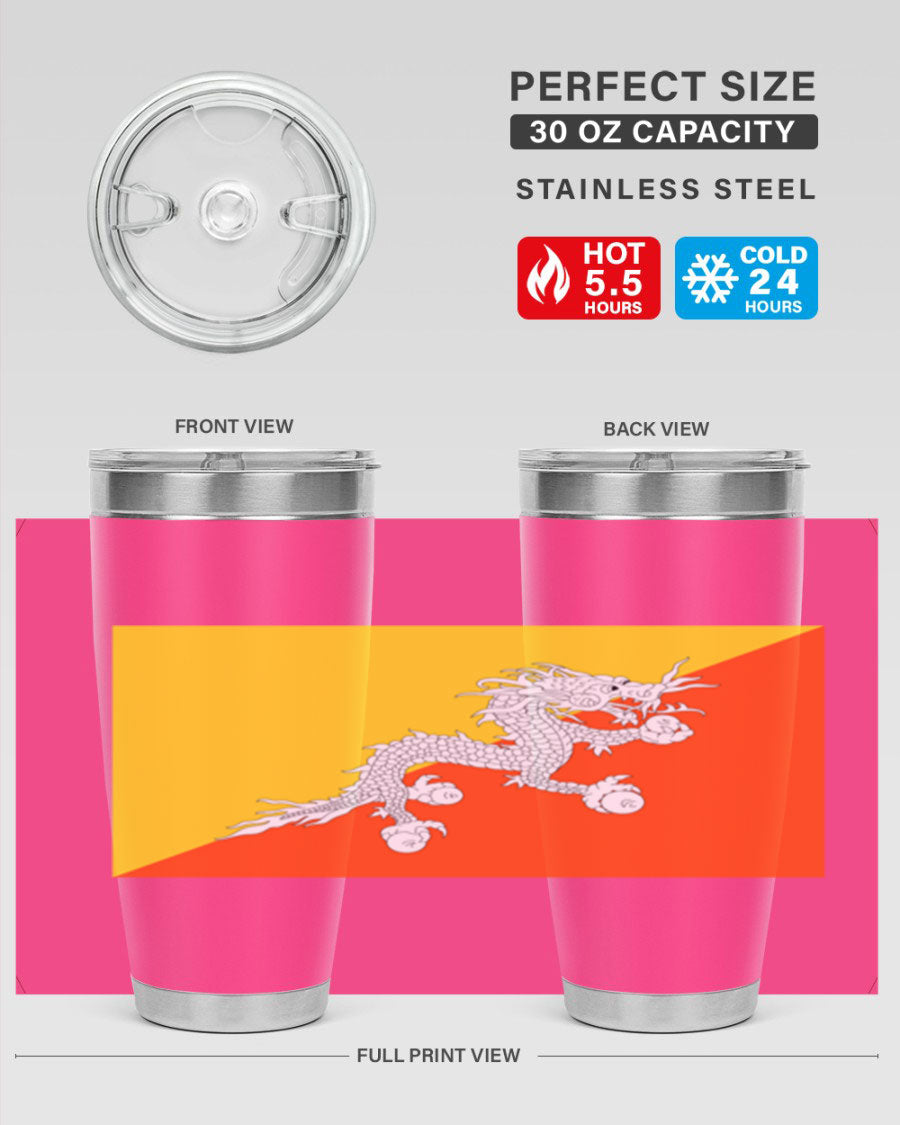 Bhutan 178# Tumbler showcasing double wall vacuum insulation and vibrant design, perfect for hot and cold beverages.