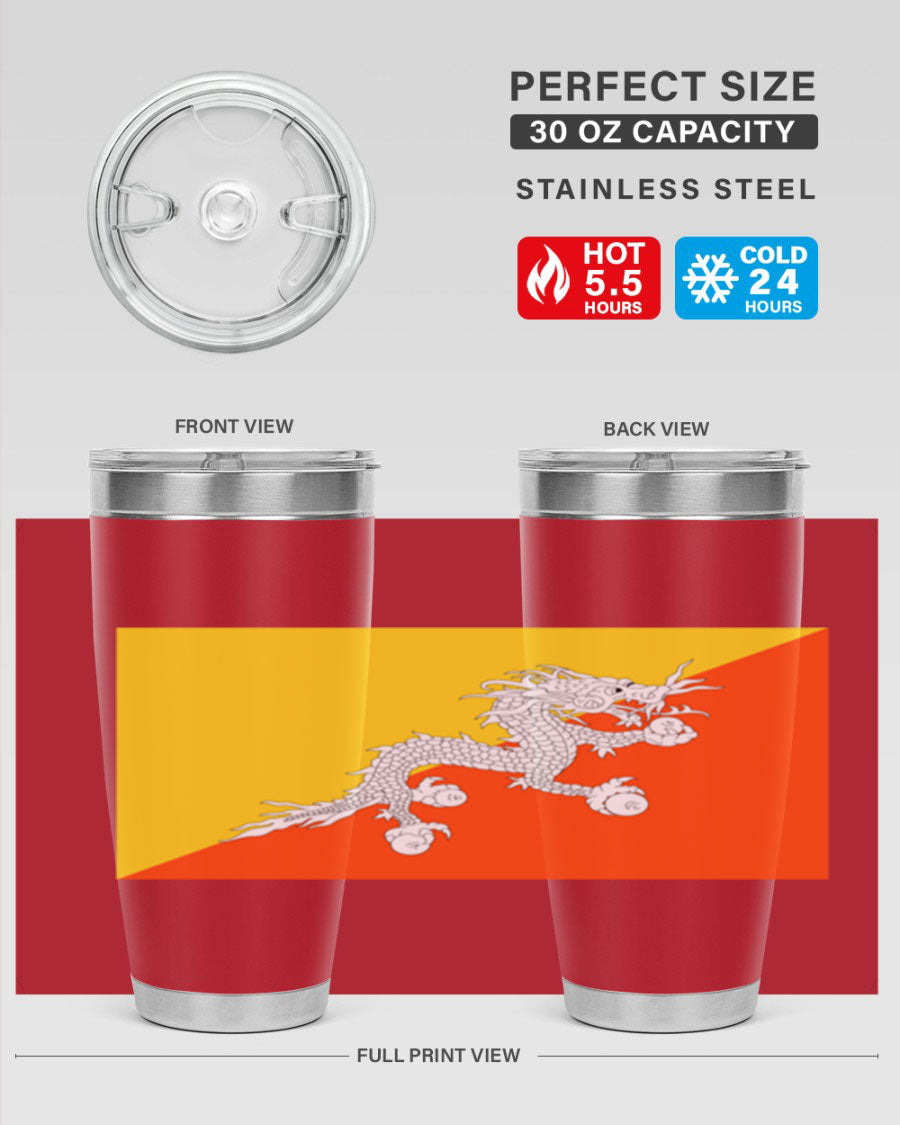 Bhutan 178# Tumbler showcasing double wall vacuum insulation and vibrant design, perfect for hot and cold beverages.