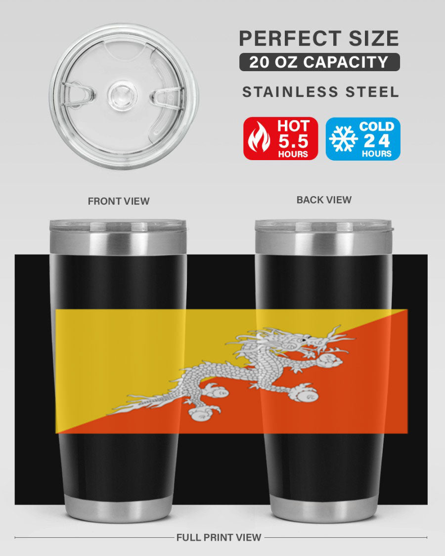 Bhutan 178# Tumbler showcasing double wall vacuum insulation and vibrant design, perfect for hot and cold beverages.