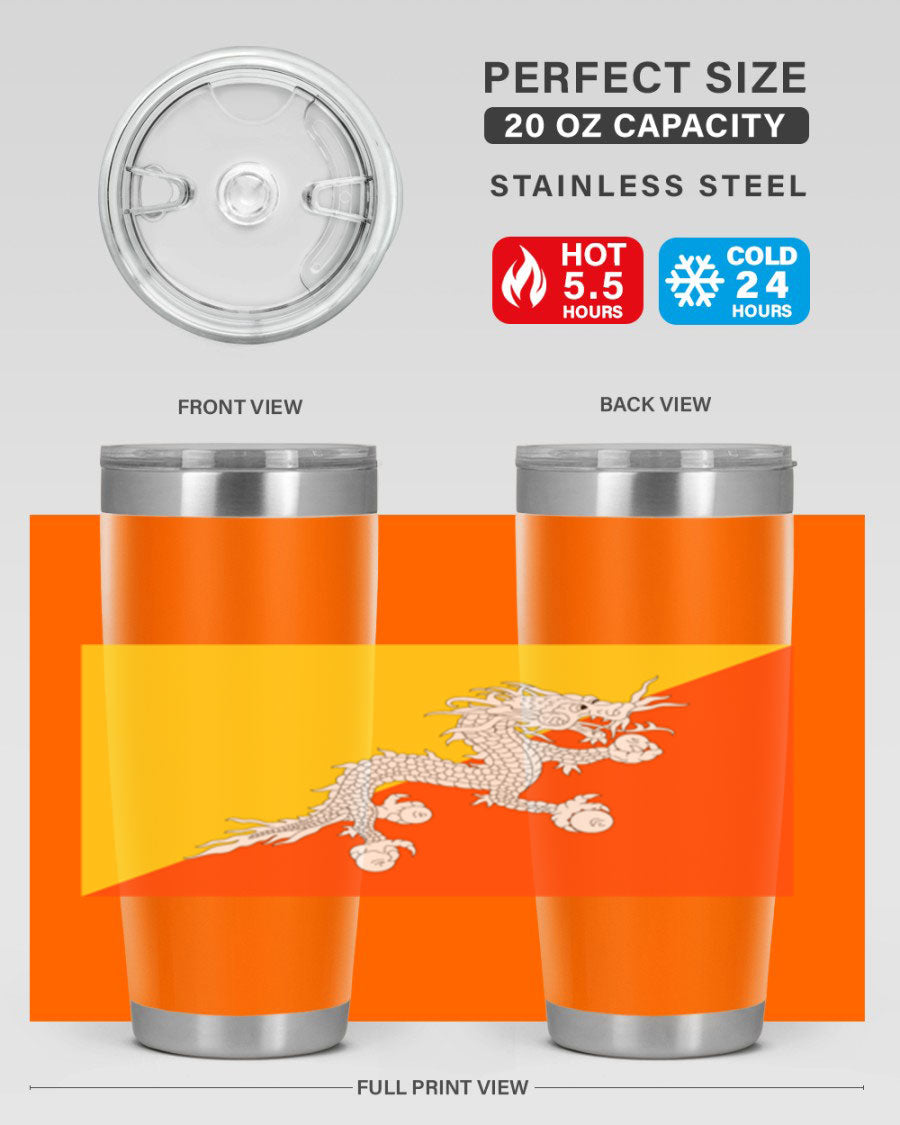 Bhutan 178# Tumbler showcasing double wall vacuum insulation and vibrant design, perfect for hot and cold beverages.