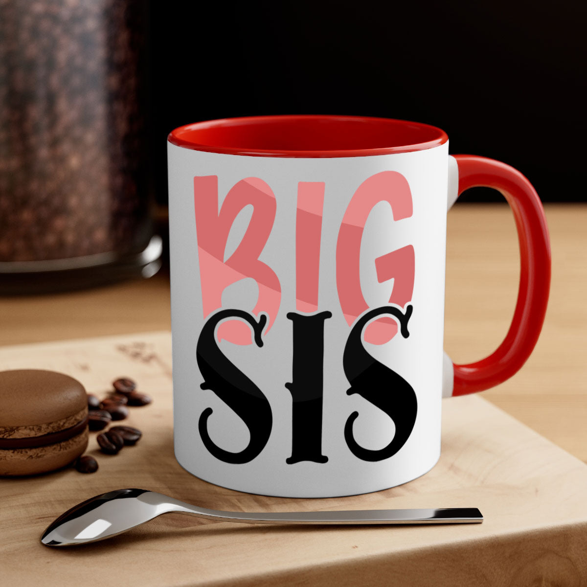 Big Sis Style 55# Mug with colorful handle and glossy finish, available in multiple colors and sizes.