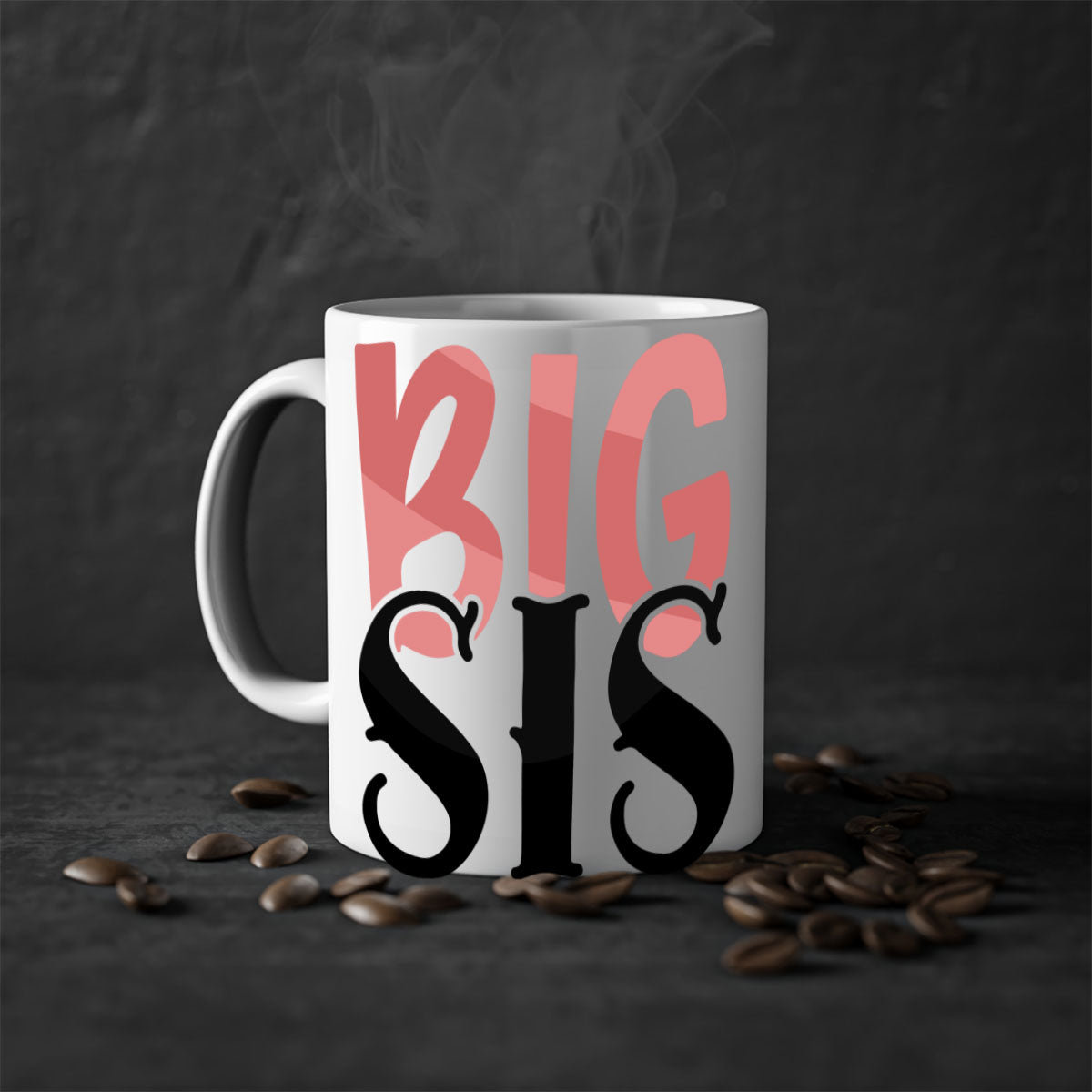 Big Sis Style 55# Mug with colorful handle and glossy finish, available in multiple colors and sizes.