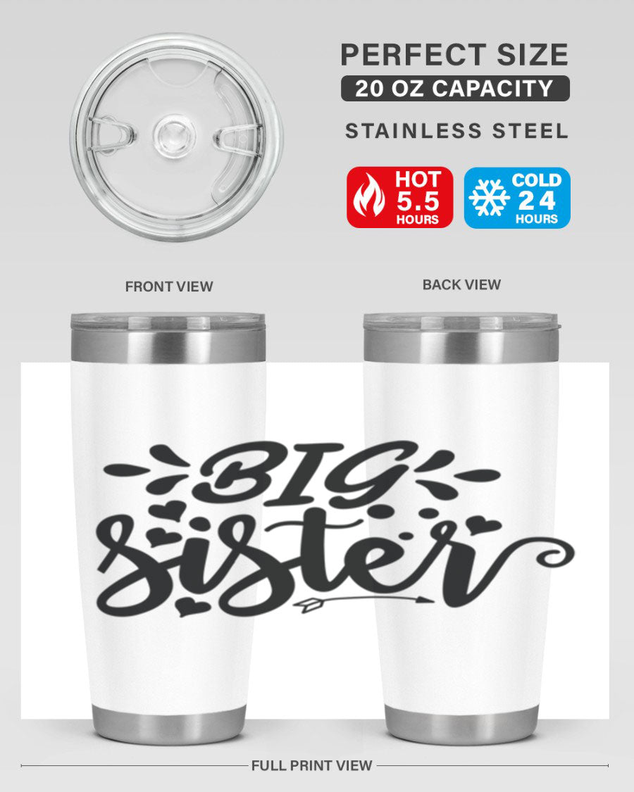 Big Sister 70# Tumbler in stainless steel with a drink-thru lid, showcasing its sleek design and vibrant print.