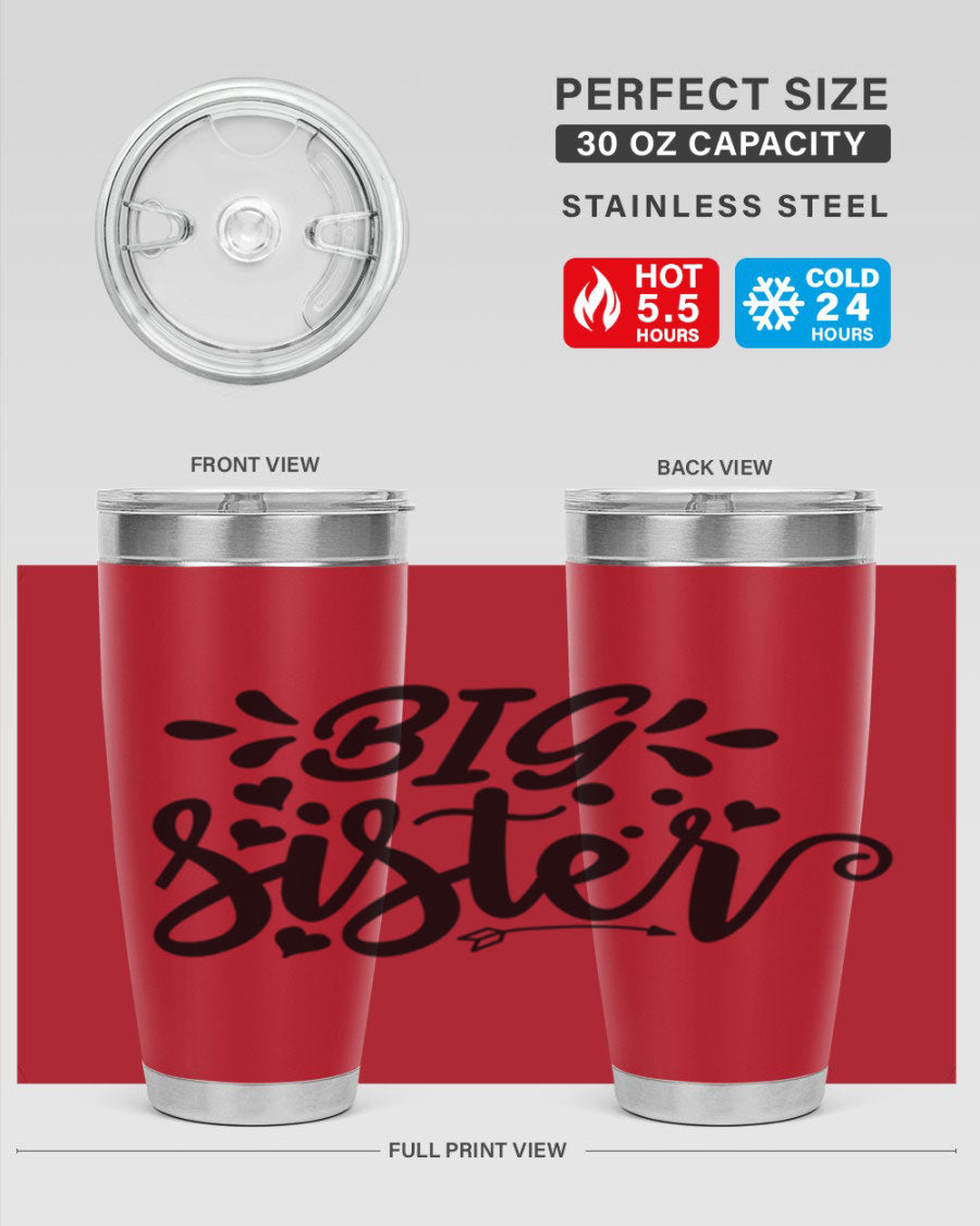 Big Sister 70# Tumbler in stainless steel with a drink-thru lid, showcasing its sleek design and vibrant print.