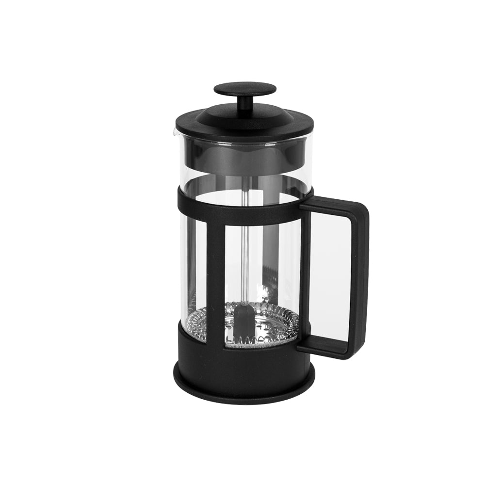 BiggCoffee FY04 French Press 350 ML aus Edelstahl und Borosilikatglas mit hitzebeständigem Kunststoffgriff, ideal für perfekten Kaffee.