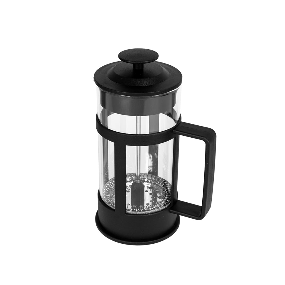 BiggCoffee FY04 French Press 350 ML aus Edelstahl und Borosilikatglas mit hitzebeständigem Kunststoffgriff, ideal für perfekten Kaffee.