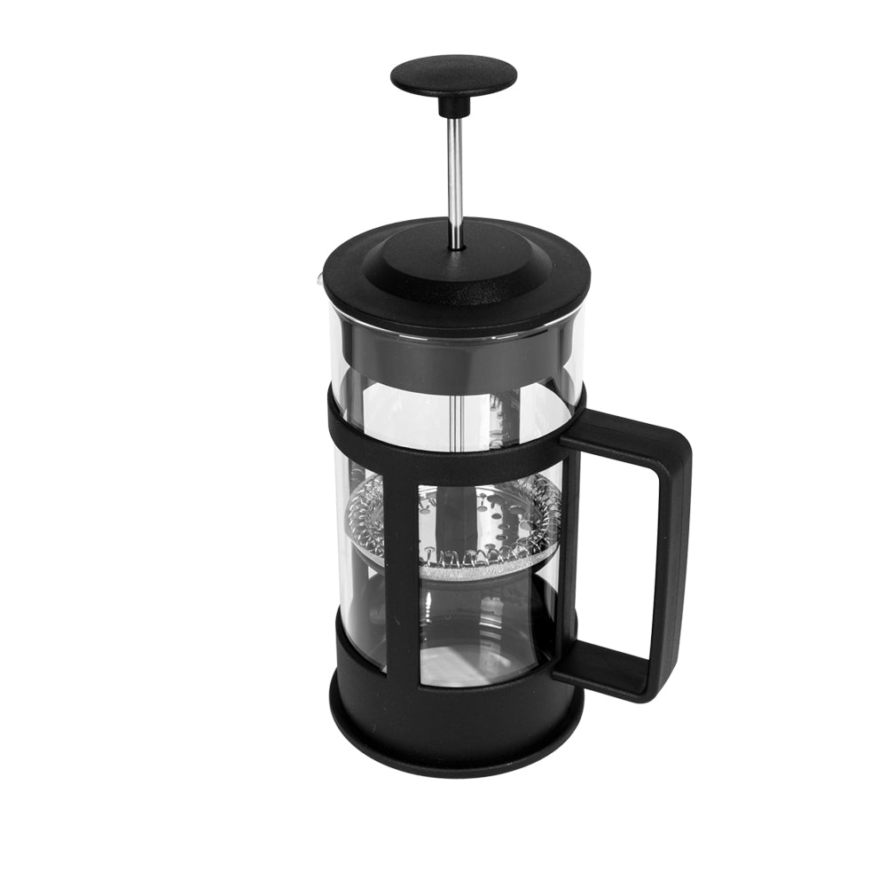 BiggCoffee FY04 French Press 350 ML aus Edelstahl und Borosilikatglas mit hitzebeständigem Kunststoffgriff, ideal für perfekten Kaffee.