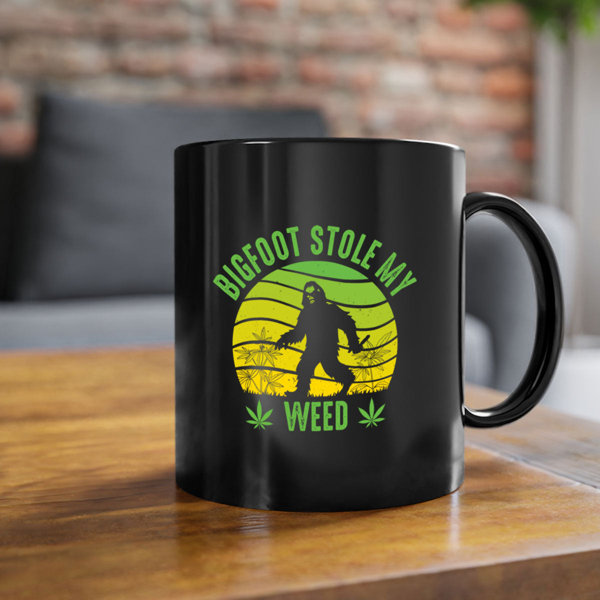 Bigfoot Stole My Weed Mug with colorful handle and glossy finish, available in two sizes and five color options.