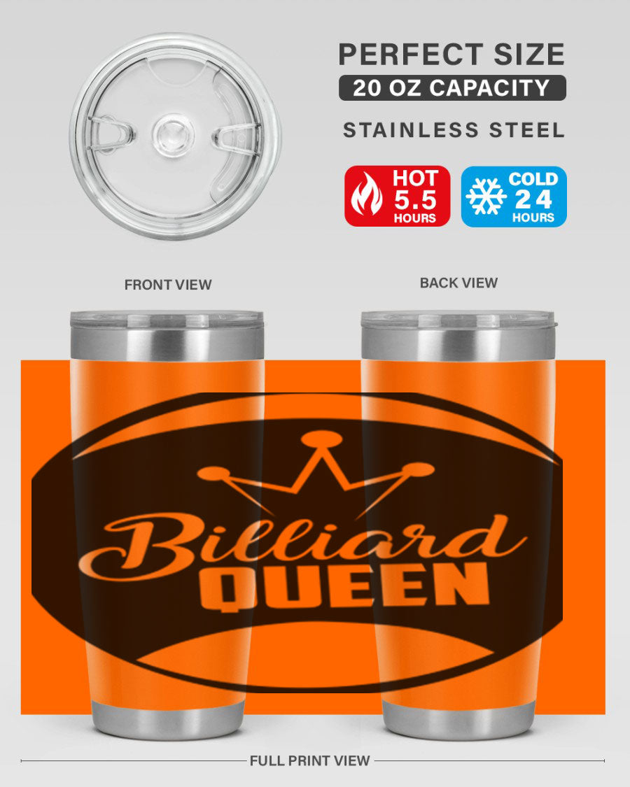 Billiard Queen 1415# 20oz stainless steel tumbler with copper lining, featuring a drink-thru lid and stylish design.