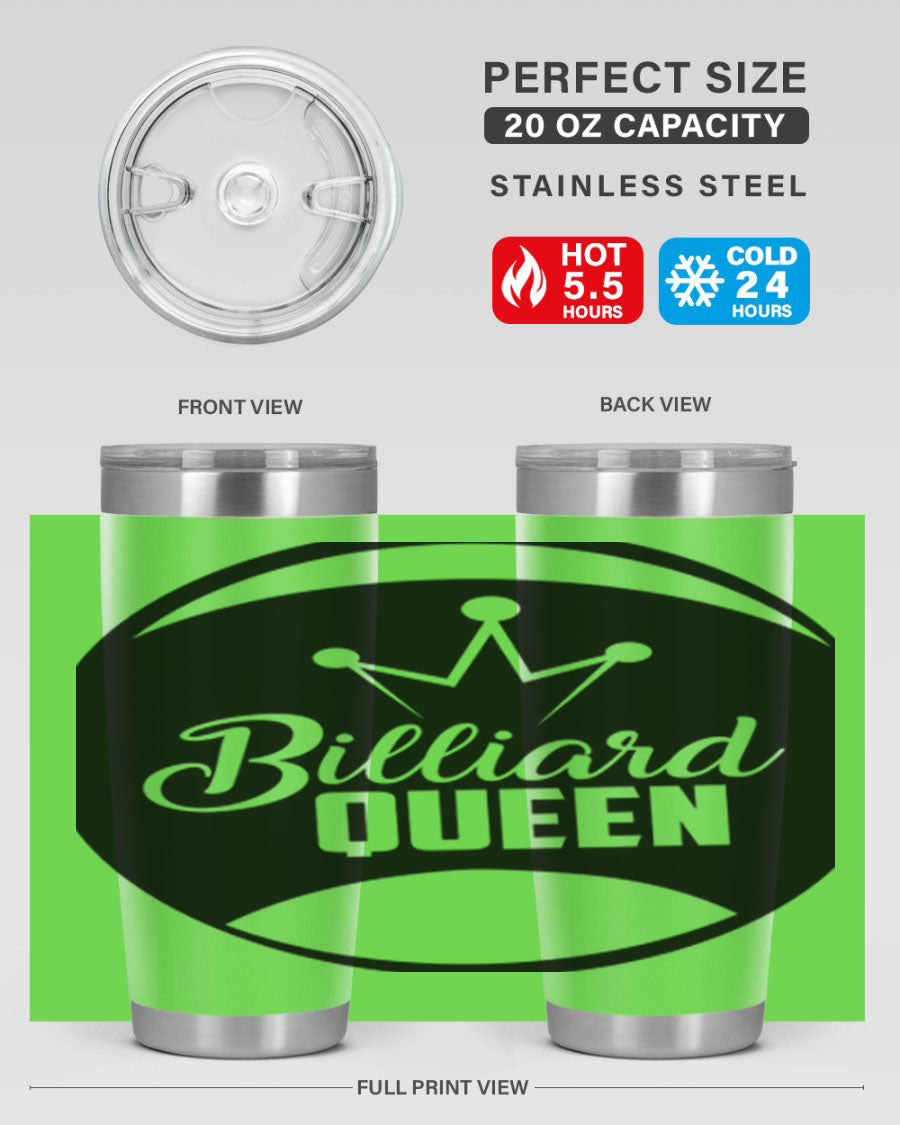 Billiard Queen 1415# 20oz stainless steel tumbler with copper lining, featuring a drink-thru lid and stylish design.