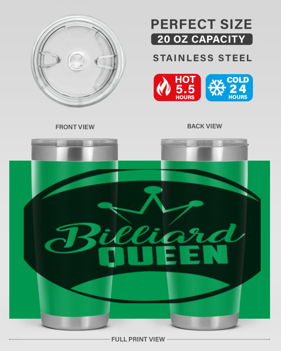 Billiard Queen 1415# 20oz stainless steel tumbler with copper lining, featuring a drink-thru lid and stylish design.