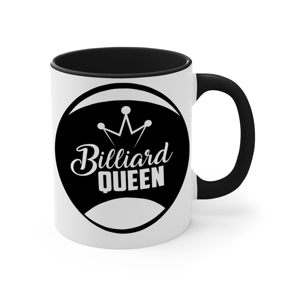 Billiard Queen 1415# Mug with colorful handle and glossy finish, available in multiple colors and sizes.