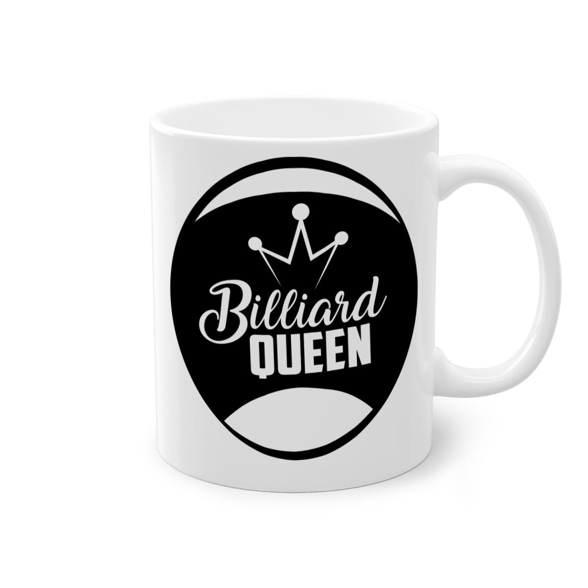 Billiard Queen 1415# Mug with colorful handle and glossy finish, available in multiple colors and sizes.