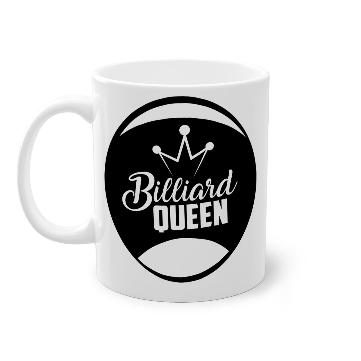 Billiard Queen 1415# Mug with colorful handle and glossy finish, available in multiple colors and sizes.