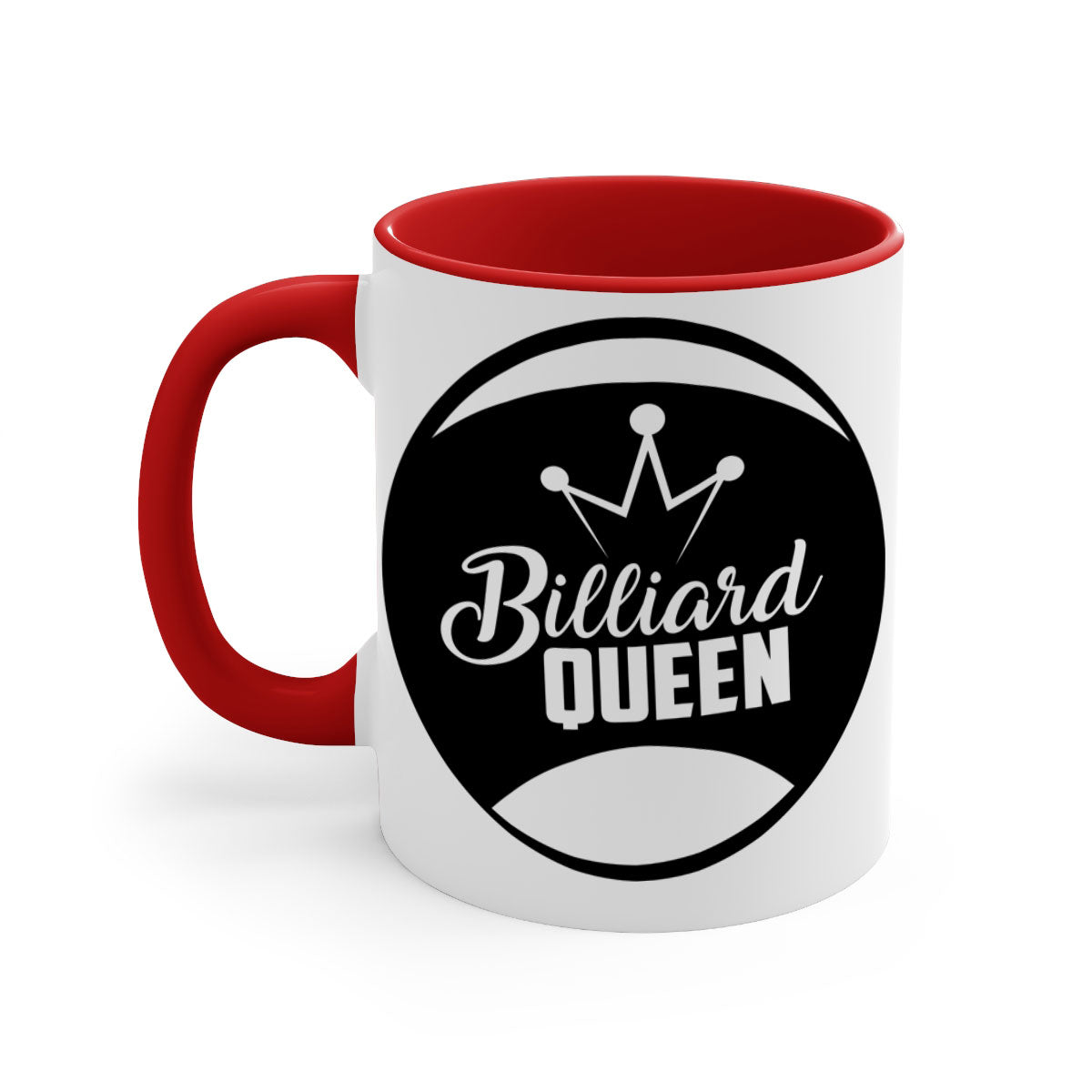 Billiard Queen 1415# Mug with colorful handle and glossy finish, available in multiple colors and sizes.