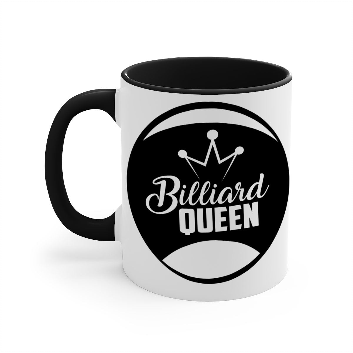 Billiard Queen 1415# Mug with colorful handle and glossy finish, available in multiple colors and sizes.