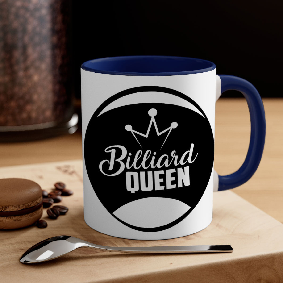 Billiard Queen 1415# Mug with colorful handle and glossy finish, available in multiple colors and sizes.