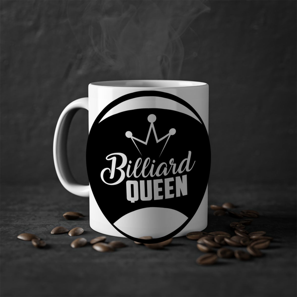 Billiard Queen 1415# Mug with colorful handle and glossy finish, available in multiple colors and sizes.