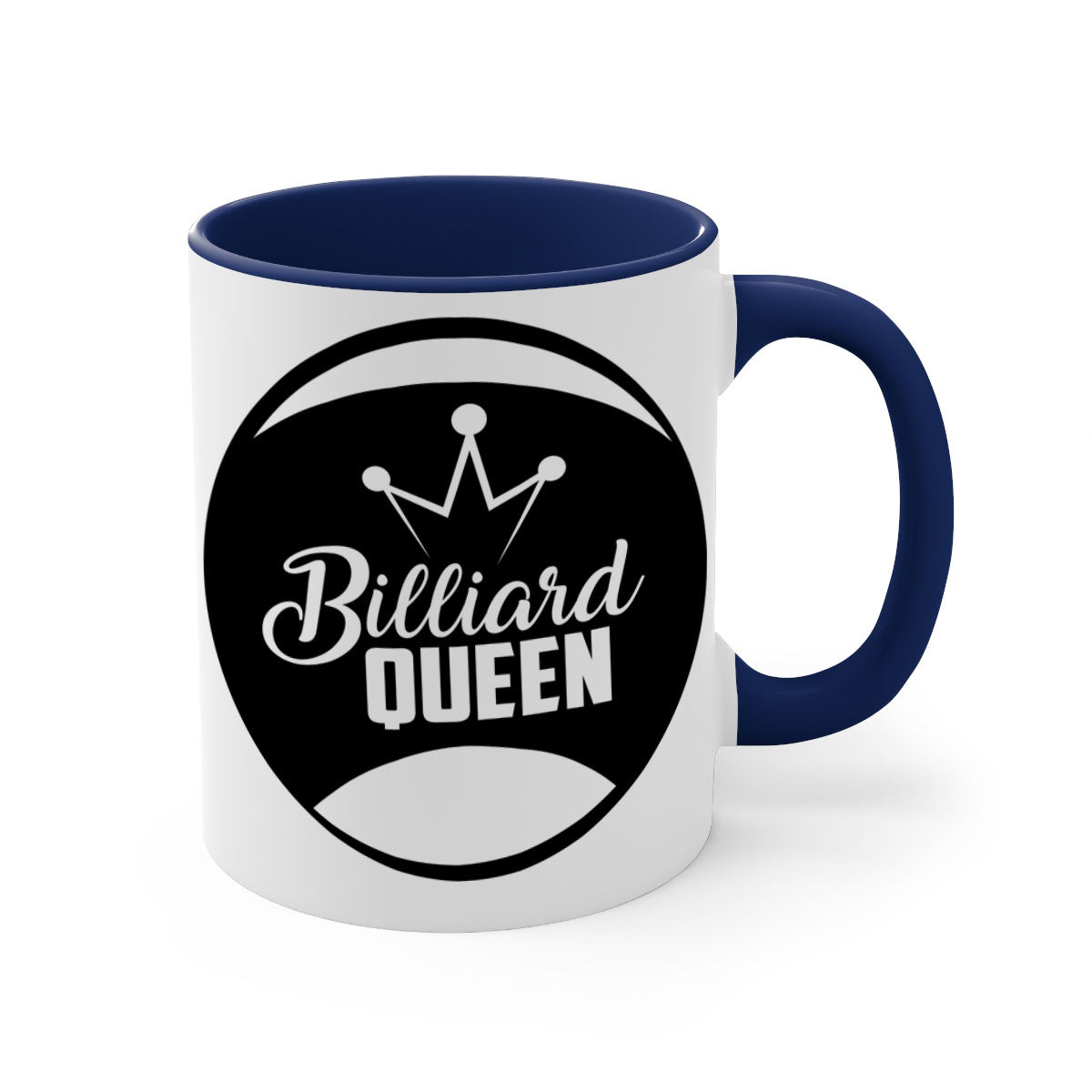 Billiard Queen 1415# Mug with colorful handle and glossy finish, available in multiple colors and sizes.