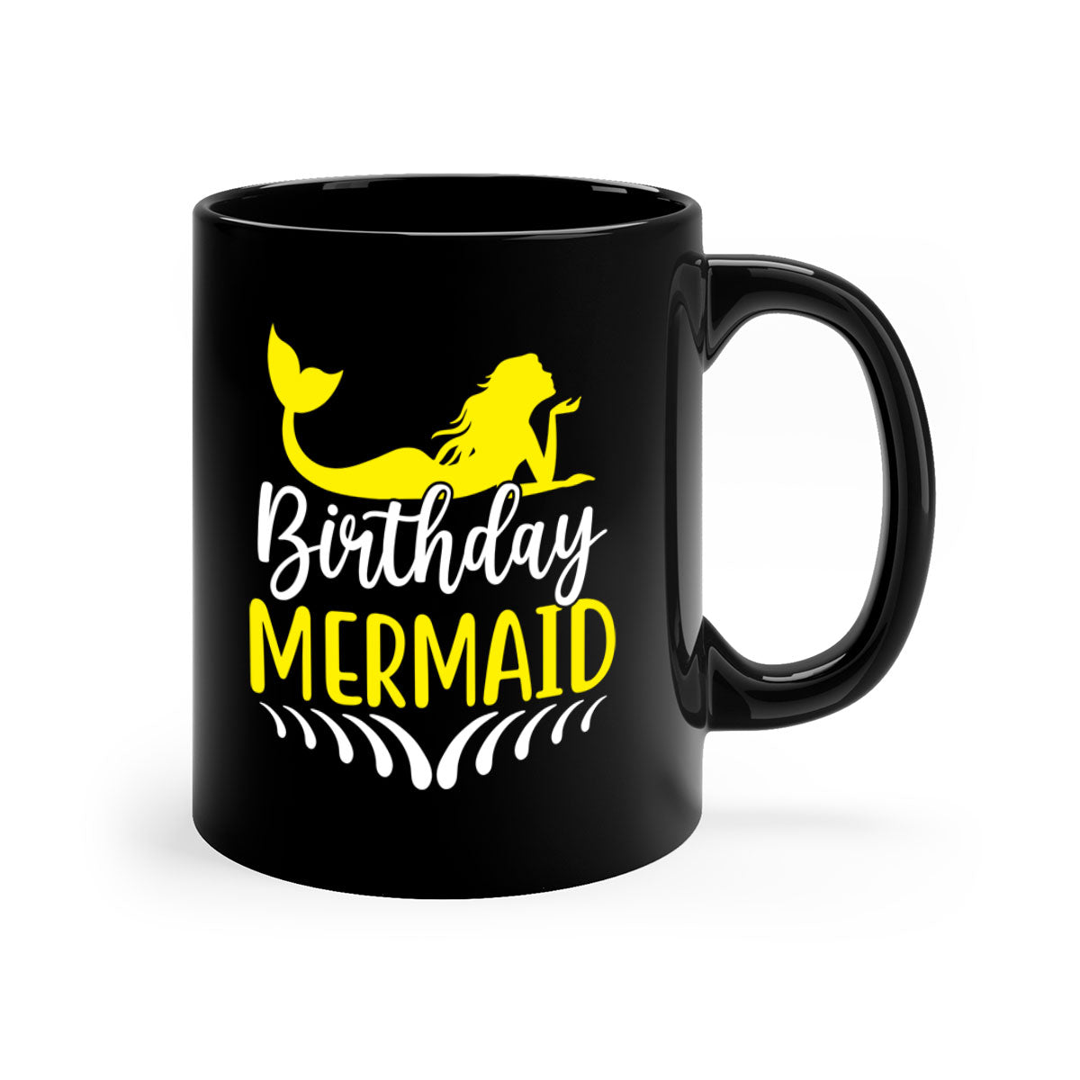 Birthday Mermaid Mug featuring a two-tone design with a colored handle and glossy finish, available in multiple colors.