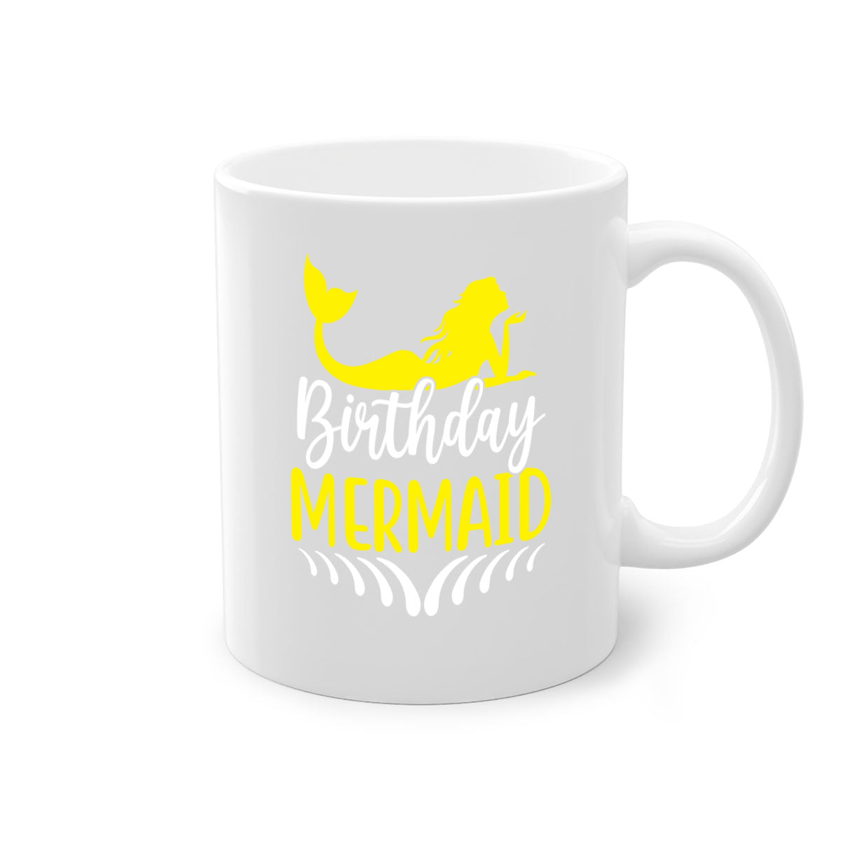 Birthday Mermaid Mug featuring a two-tone design with a colored handle and glossy finish, available in multiple colors.