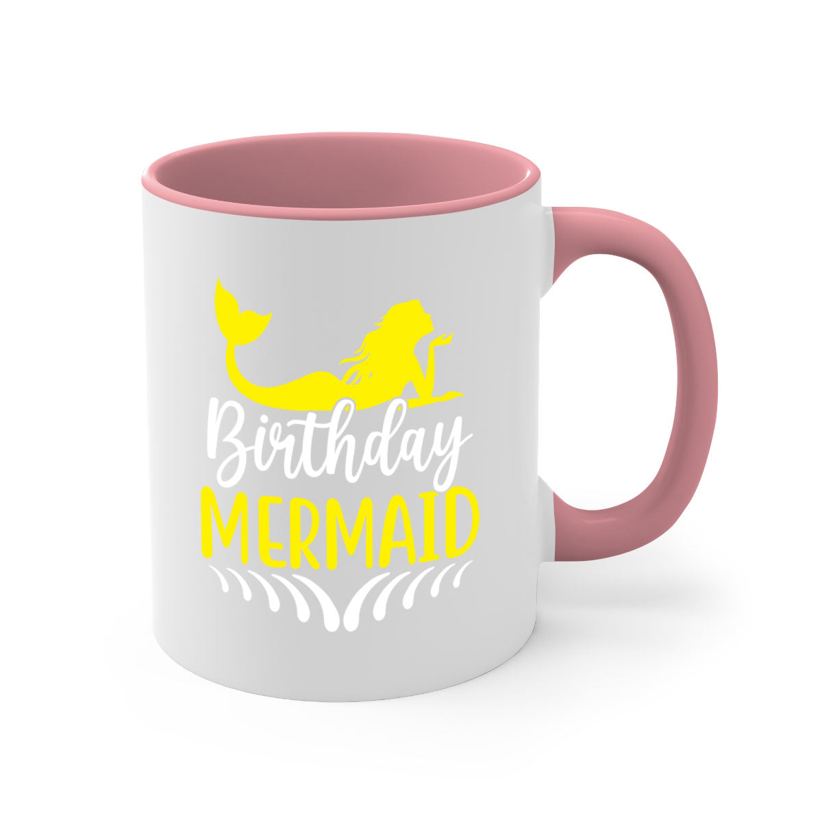 Birthday Mermaid Mug featuring a two-tone design with a colored handle and glossy finish, available in multiple colors.