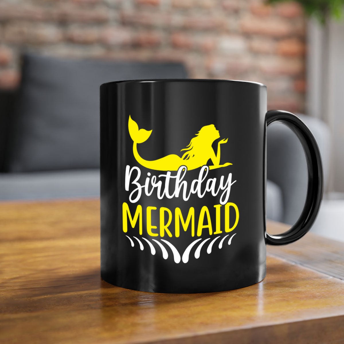 Birthday Mermaid Mug featuring a two-tone design with a colored handle and glossy finish, available in multiple colors.