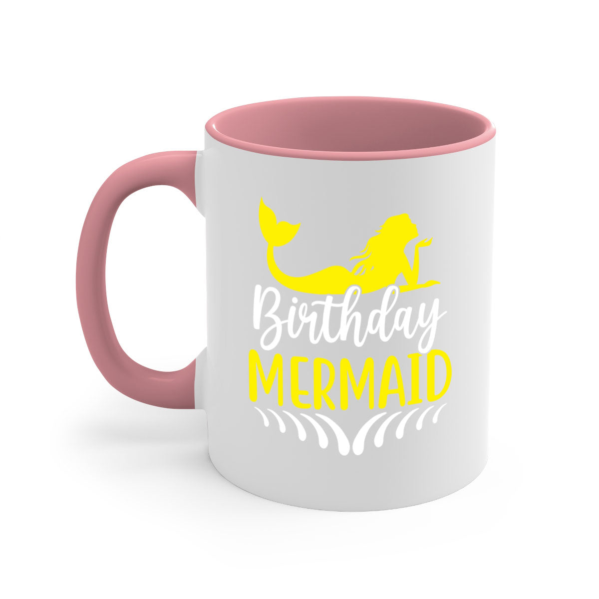 Birthday Mermaid Mug featuring a two-tone design with a colored handle and glossy finish, available in multiple colors.