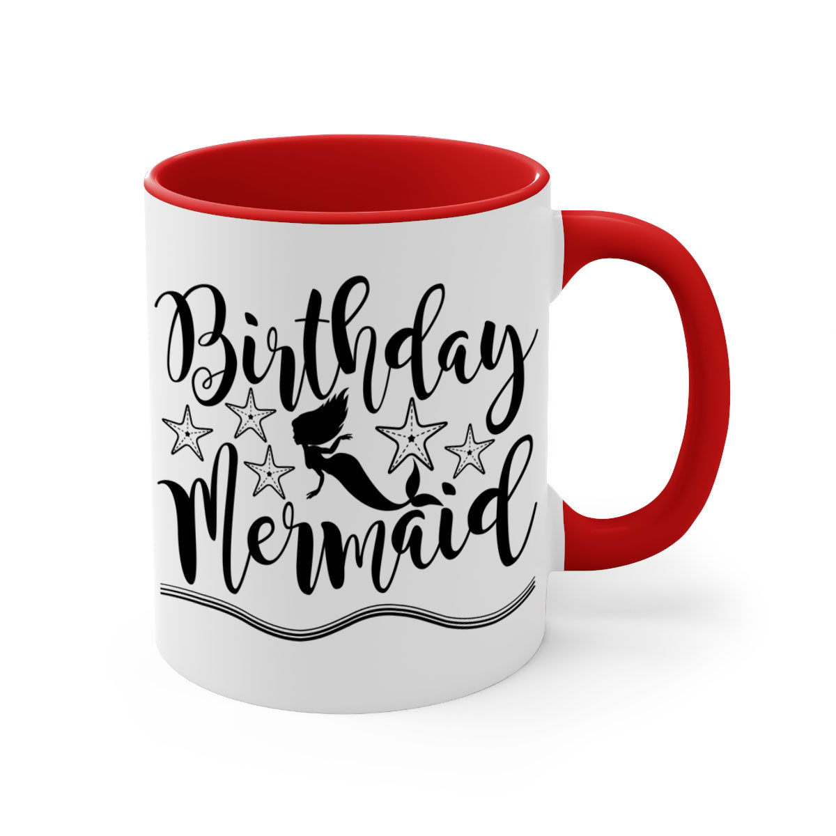 Colorful Birthday Mermaid Mug with glossy finish and C-shaped handle, available in multiple colors.