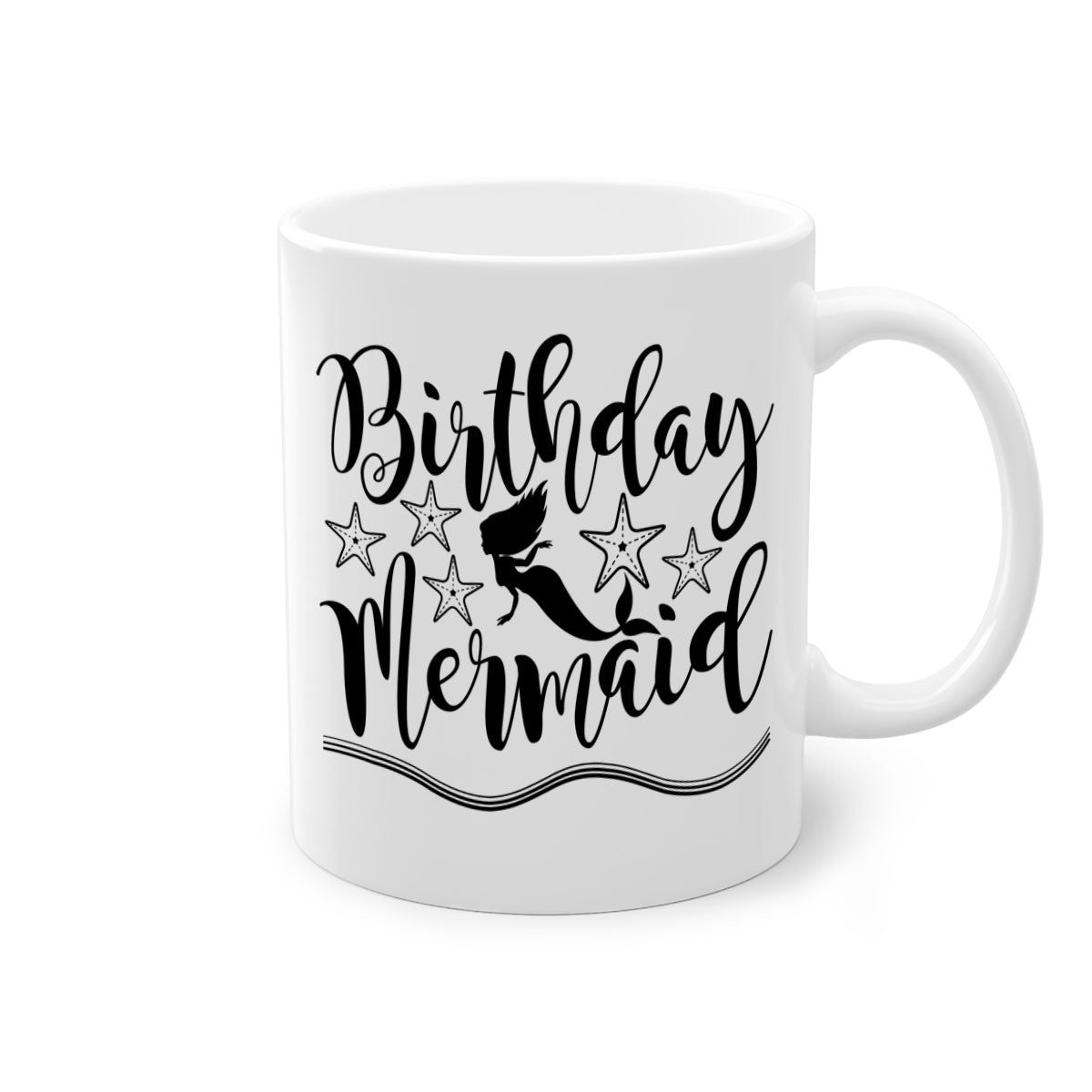 Colorful Birthday Mermaid Mug with glossy finish and C-shaped handle, available in multiple colors.