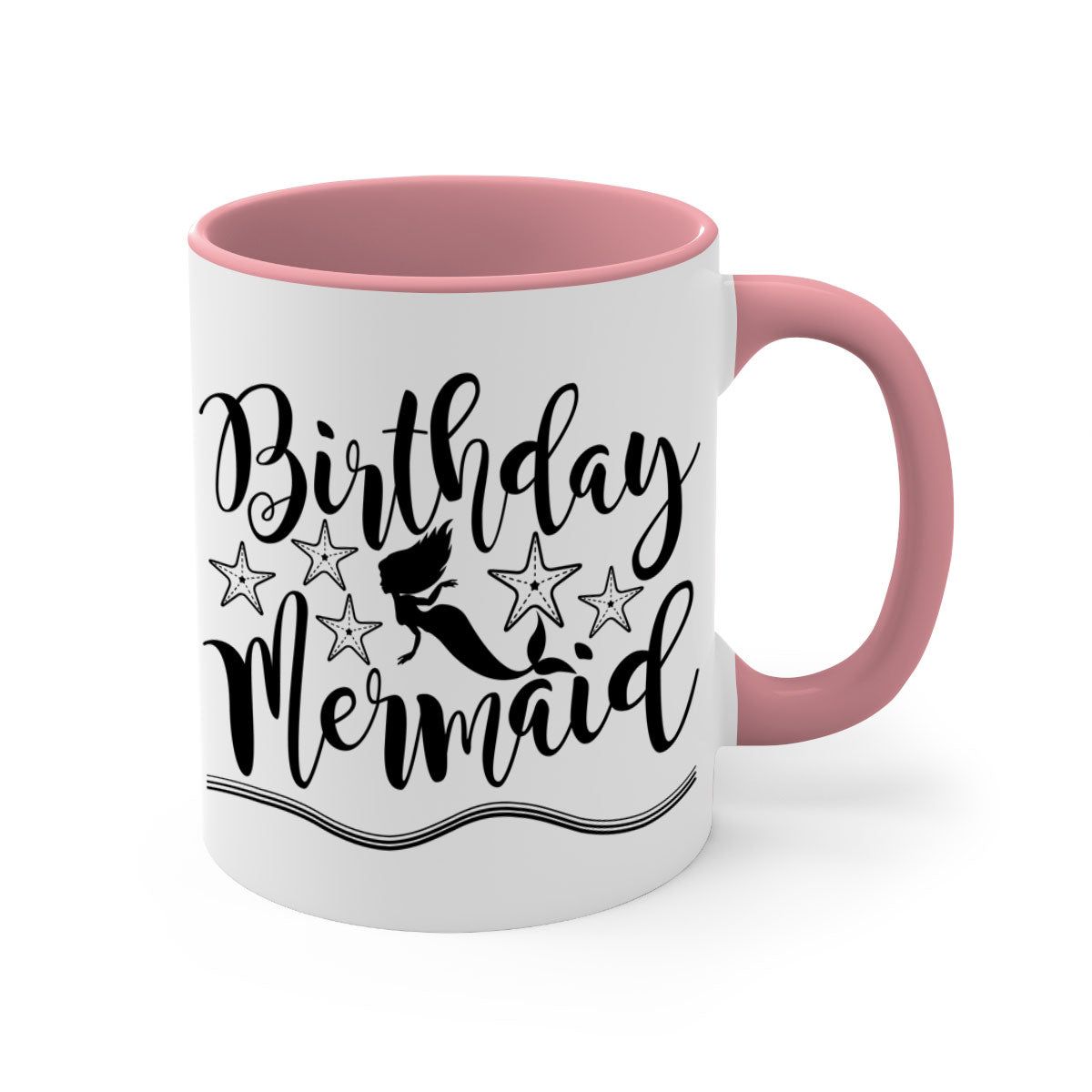 Colorful Birthday Mermaid Mug with glossy finish and C-shaped handle, available in multiple colors.