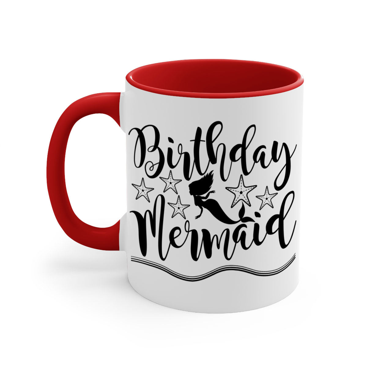 Colorful Birthday Mermaid Mug with glossy finish and C-shaped handle, available in multiple colors.