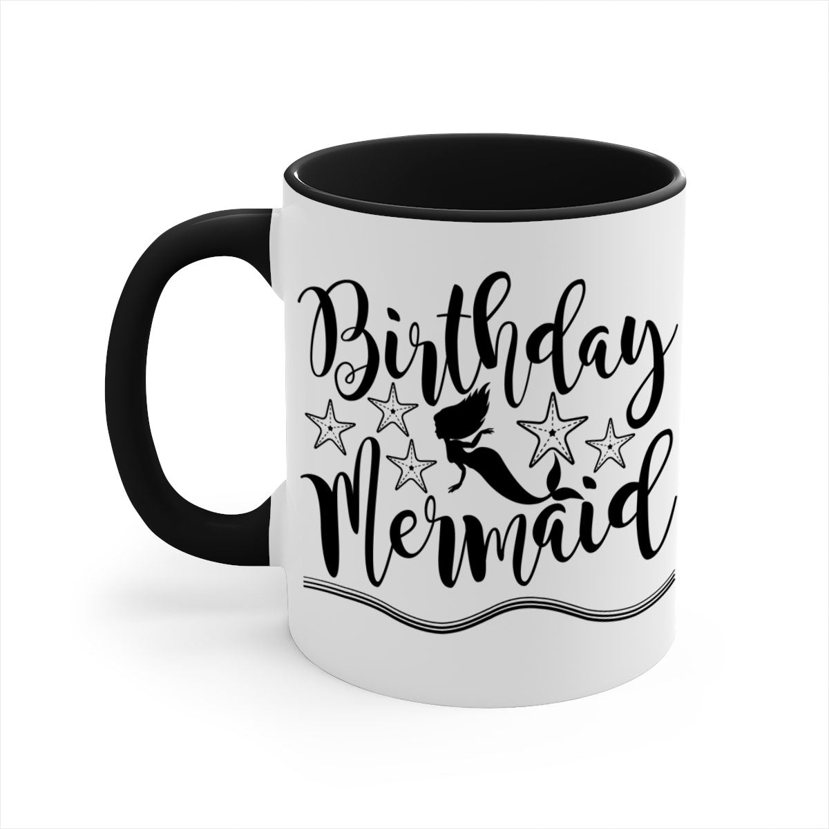 Colorful Birthday Mermaid Mug with glossy finish and C-shaped handle, available in multiple colors.