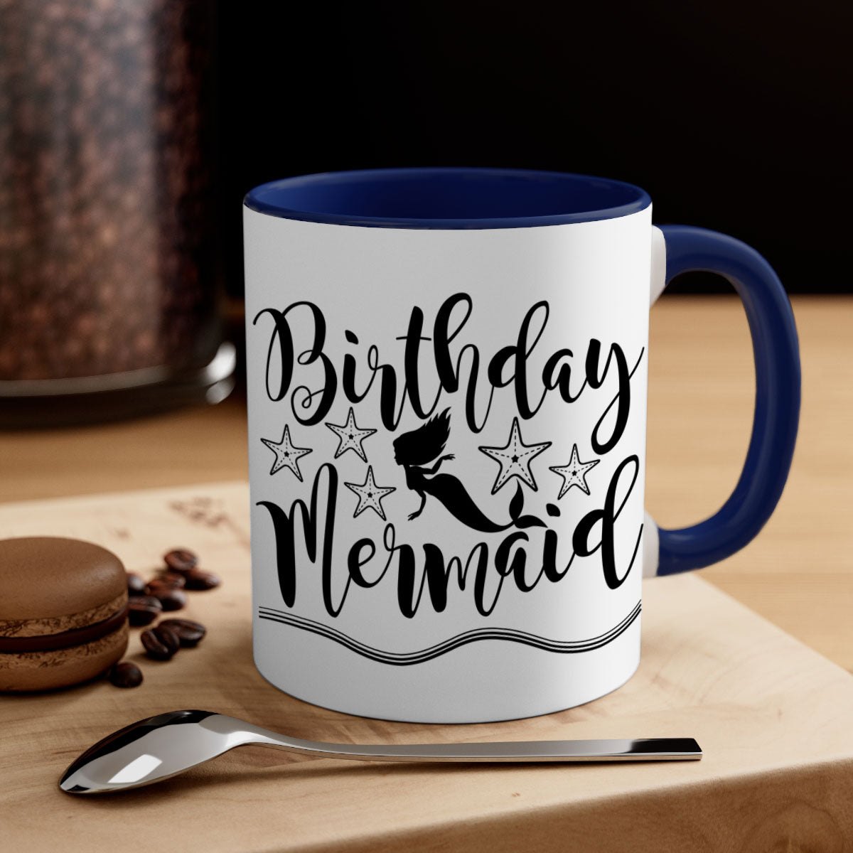 Colorful Birthday Mermaid Mug with glossy finish and C-shaped handle, available in multiple colors.