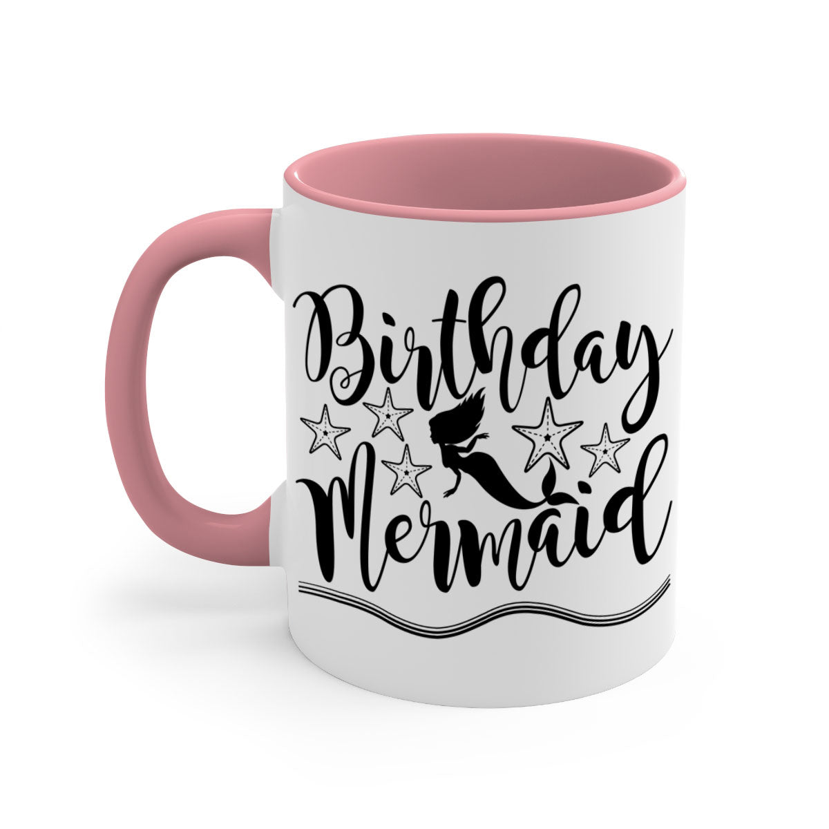 Colorful Birthday Mermaid Mug with glossy finish and C-shaped handle, available in multiple colors.