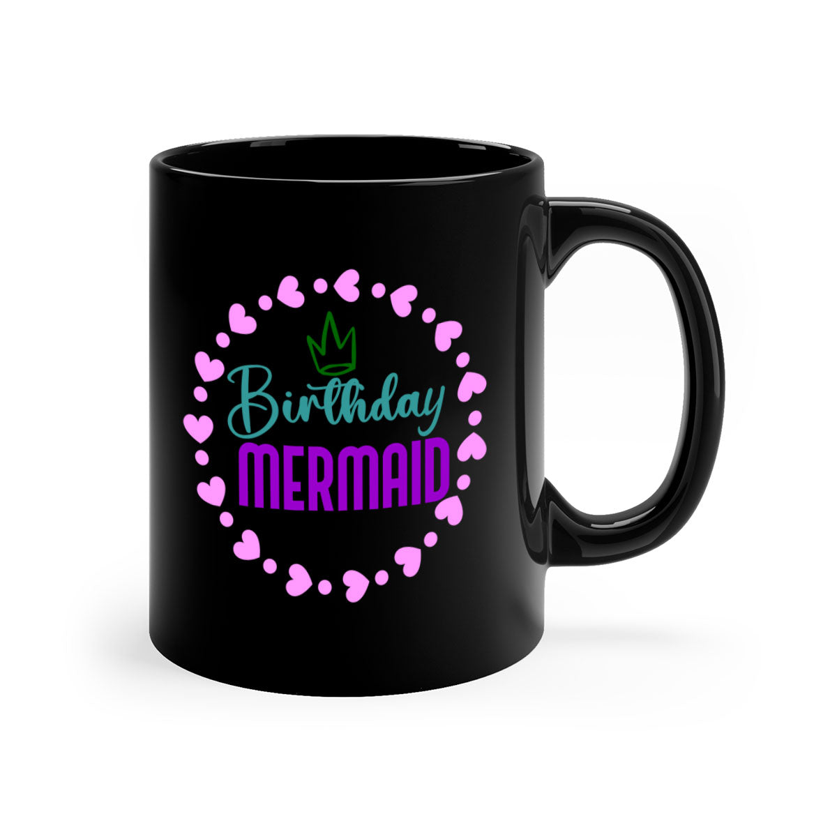 Birthday Mermaid Mug featuring a glossy finish with a colored handle and interior, available in five vibrant colors.