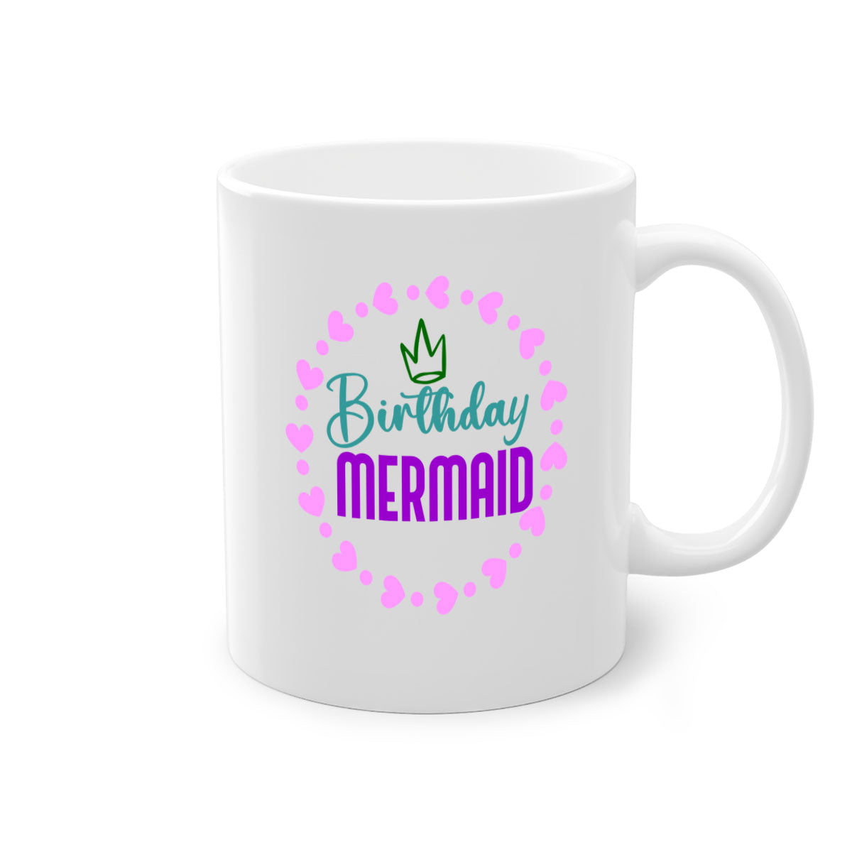 Birthday Mermaid Mug featuring a glossy finish with a colored handle and interior, available in five vibrant colors.