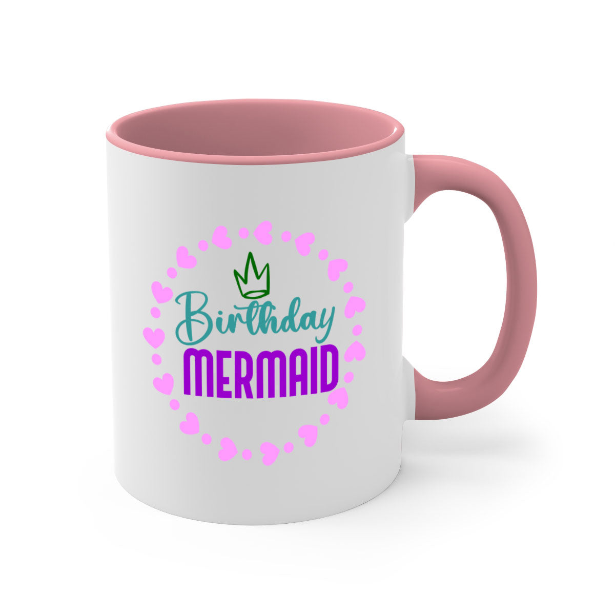 Birthday Mermaid Mug featuring a glossy finish with a colored handle and interior, available in five vibrant colors.