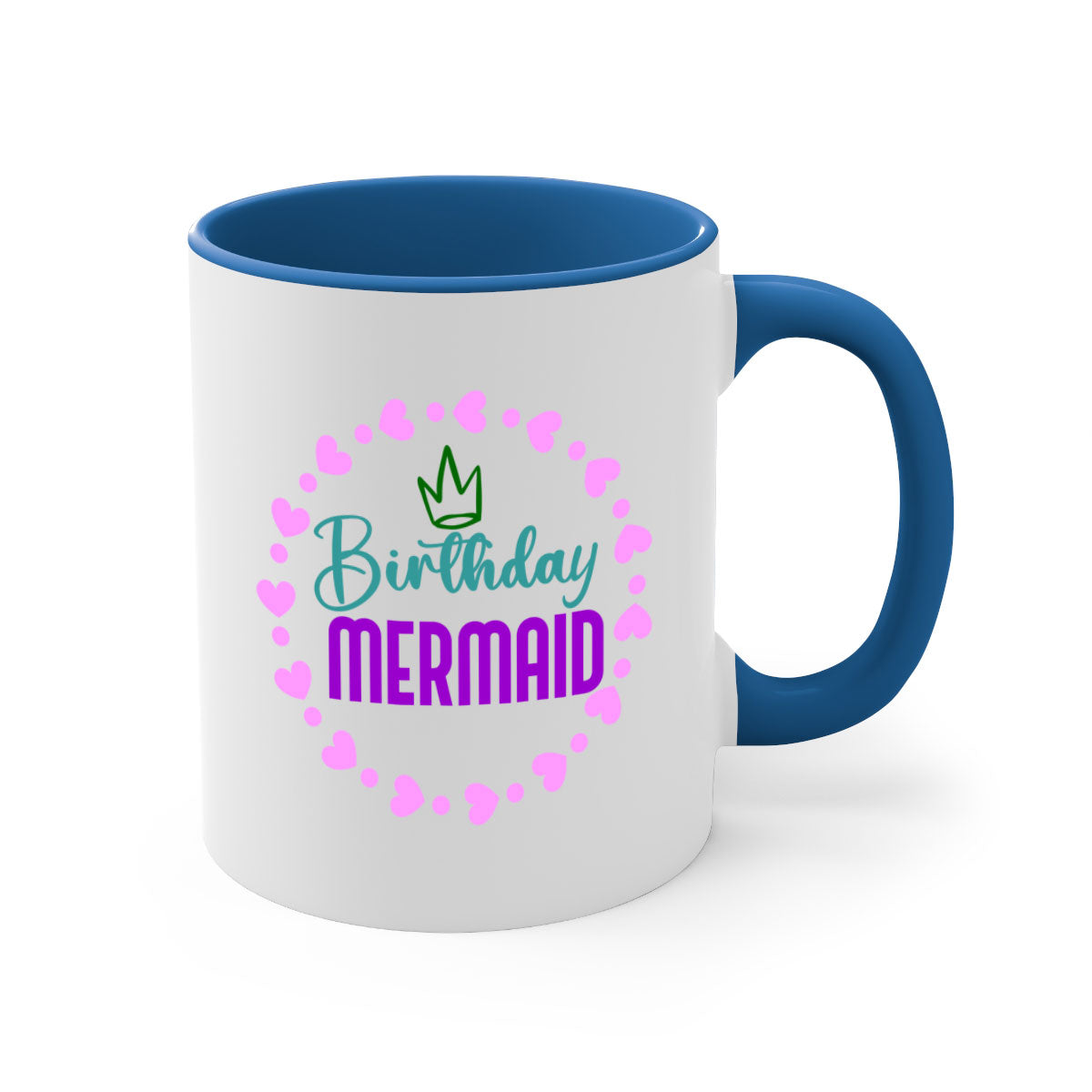 Birthday Mermaid Mug featuring a glossy finish with a colored handle and interior, available in five vibrant colors.