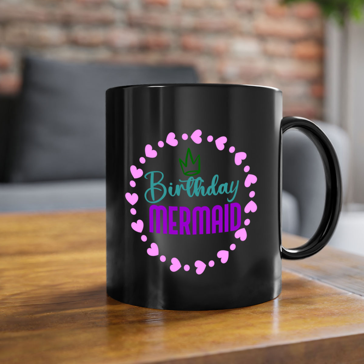 Birthday Mermaid Mug featuring a glossy finish with a colored handle and interior, available in five vibrant colors.