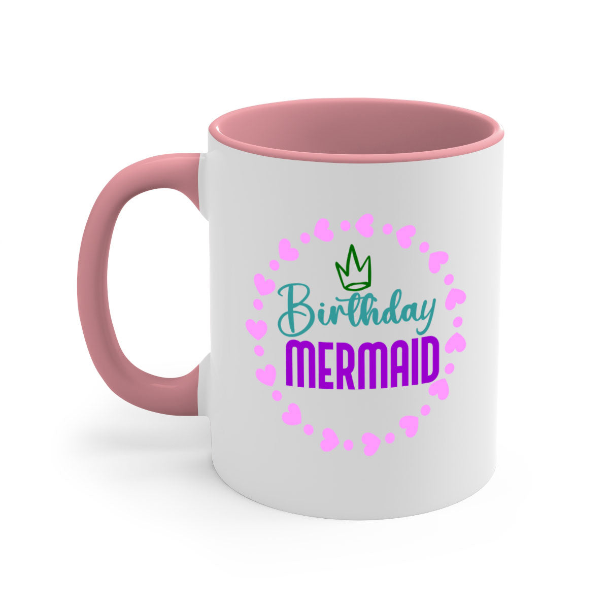 Birthday Mermaid Mug featuring a glossy finish with a colored handle and interior, available in five vibrant colors.