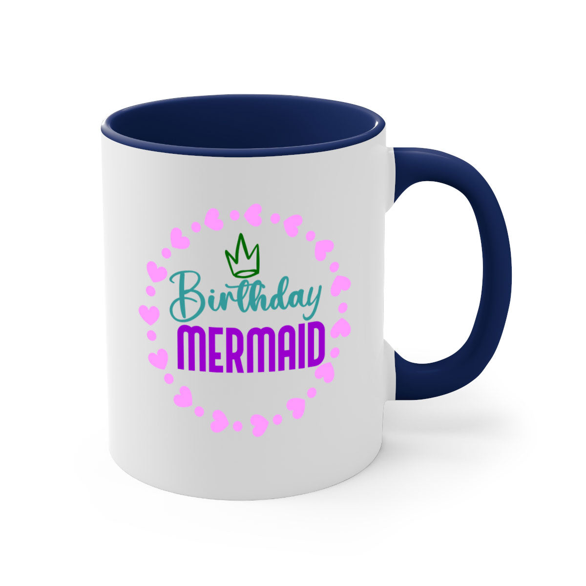 Birthday Mermaid Mug featuring a glossy finish with a colored handle and interior, available in five vibrant colors.