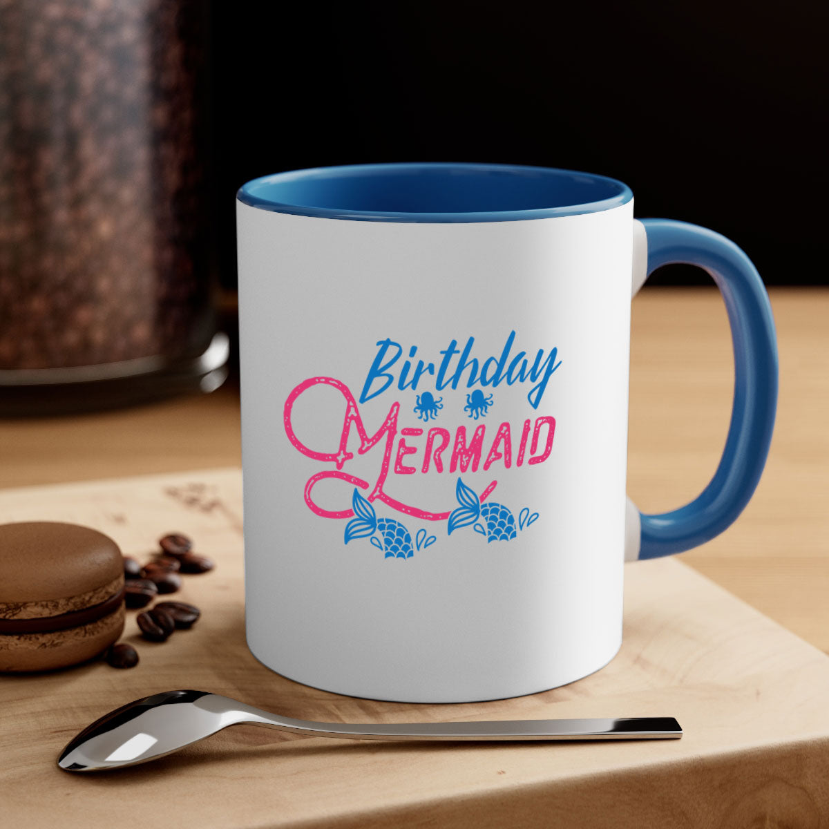 Colorful Birthday Mermaid Mug with glossy finish and C-shaped handle, available in multiple colors and sizes.