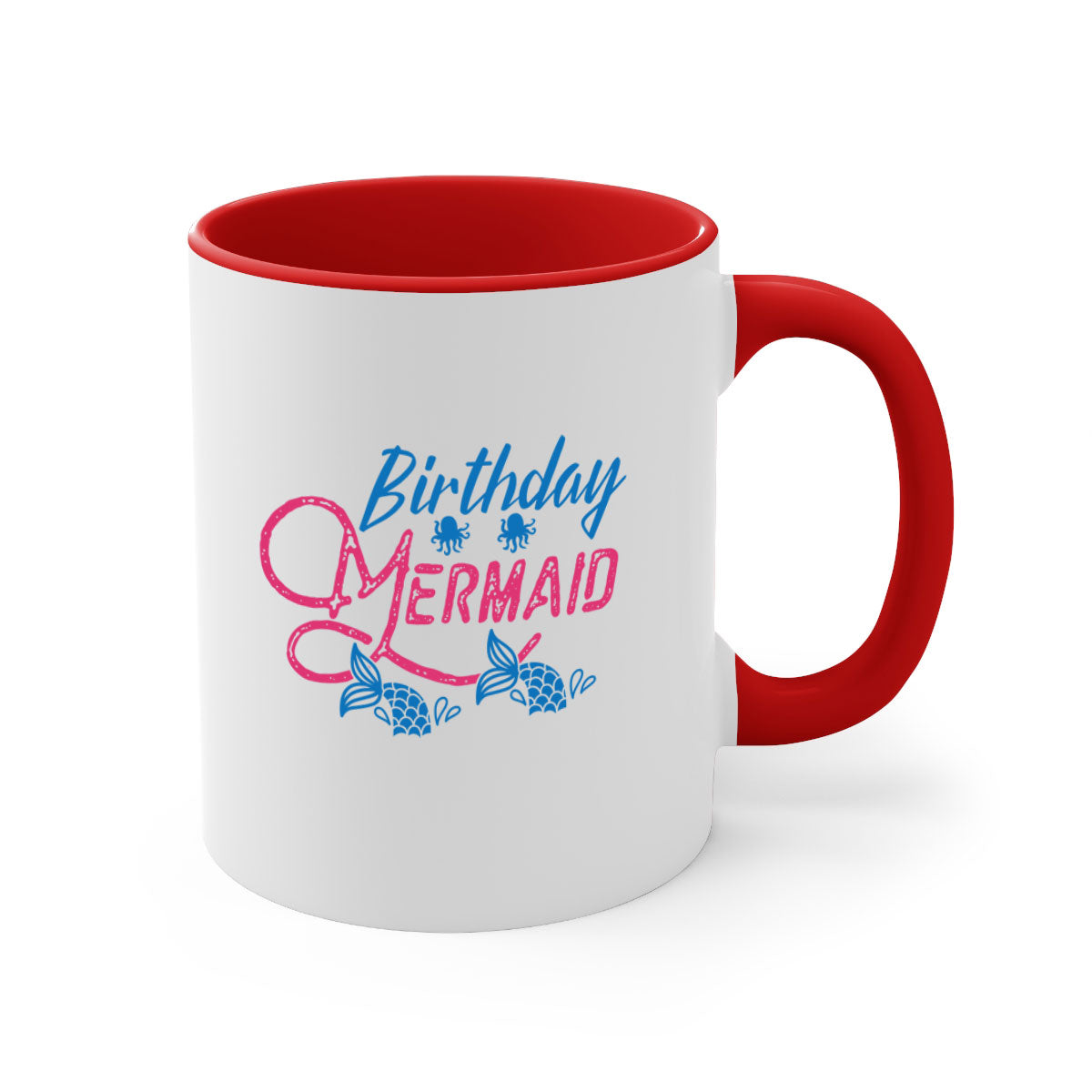 Colorful Birthday Mermaid Mug with glossy finish and C-shaped handle, available in multiple colors and sizes.