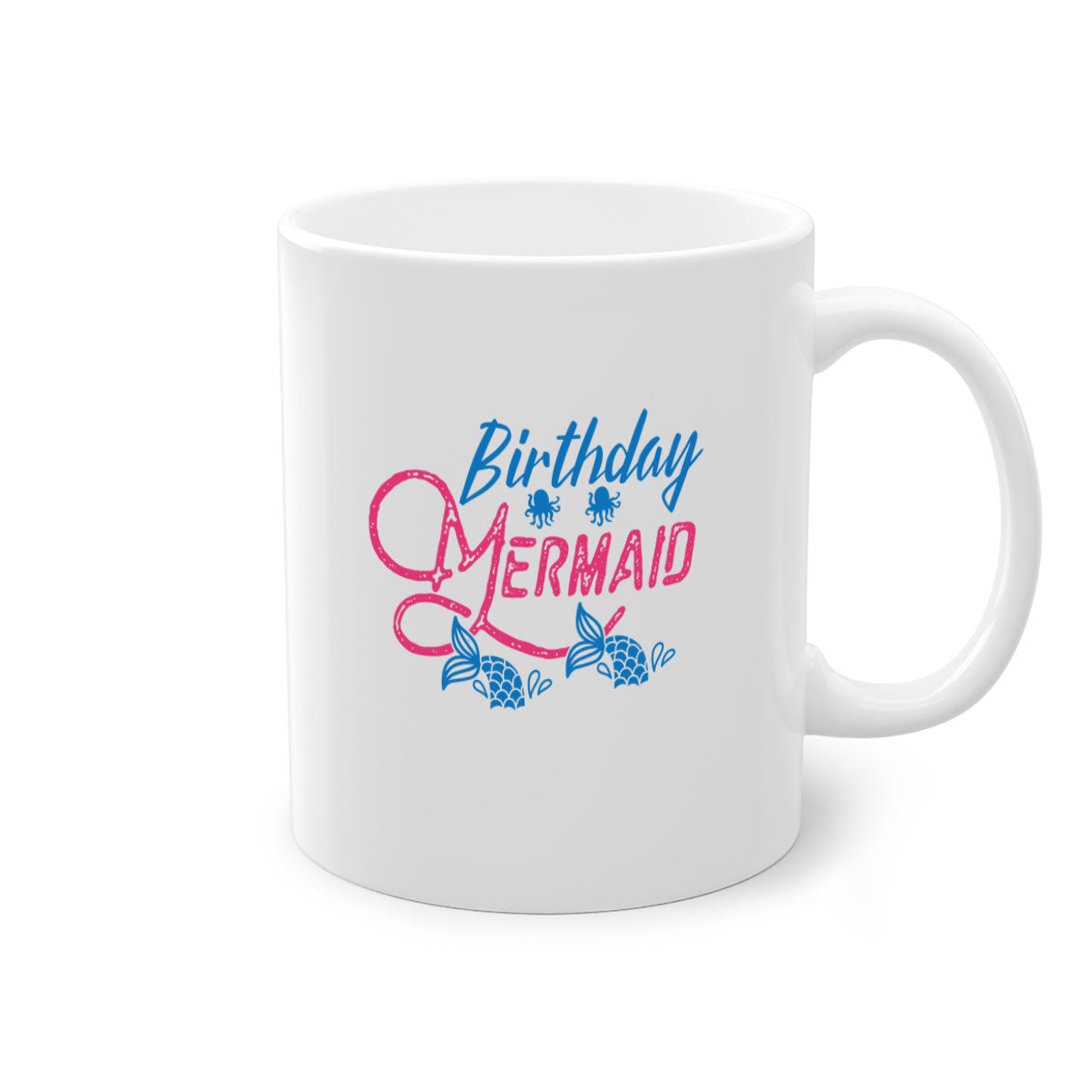 Colorful Birthday Mermaid Mug with glossy finish and C-shaped handle, available in multiple colors and sizes.